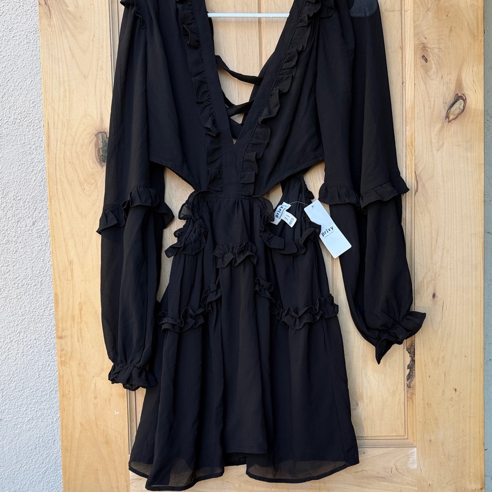 Black Ruffled Mini Dress - Picture 2 of 11